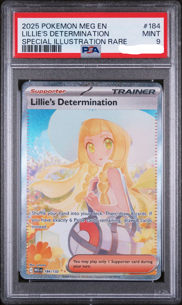 2025 POKEMON MEG EN-MEGA EVOLUTION 184 LILLIE'S DETERMINATION SPECIAL ILLUSTRATION RARE PSA 9