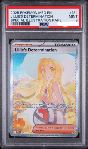 2025 POKEMON MEG EN-MEGA EVOLUTION 184 LILLIE'S DETERMINATION SPECIAL ILLUSTRATION RARE PSA 9