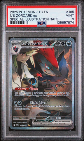 2025 POKEMON JTG EN-JOURNEY TOGETHER 185 N'S ZOROARK EX SPECIAL ILLUSTRATION RARE PSA 9